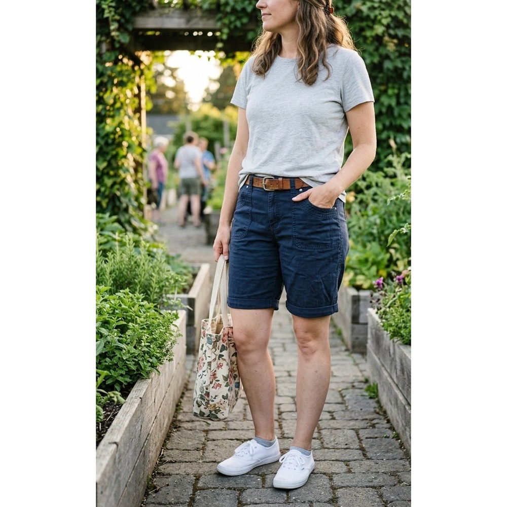 Croft & Barrow Womens Navy Blue Classic Fit Stretch Utility Shorts Size 12